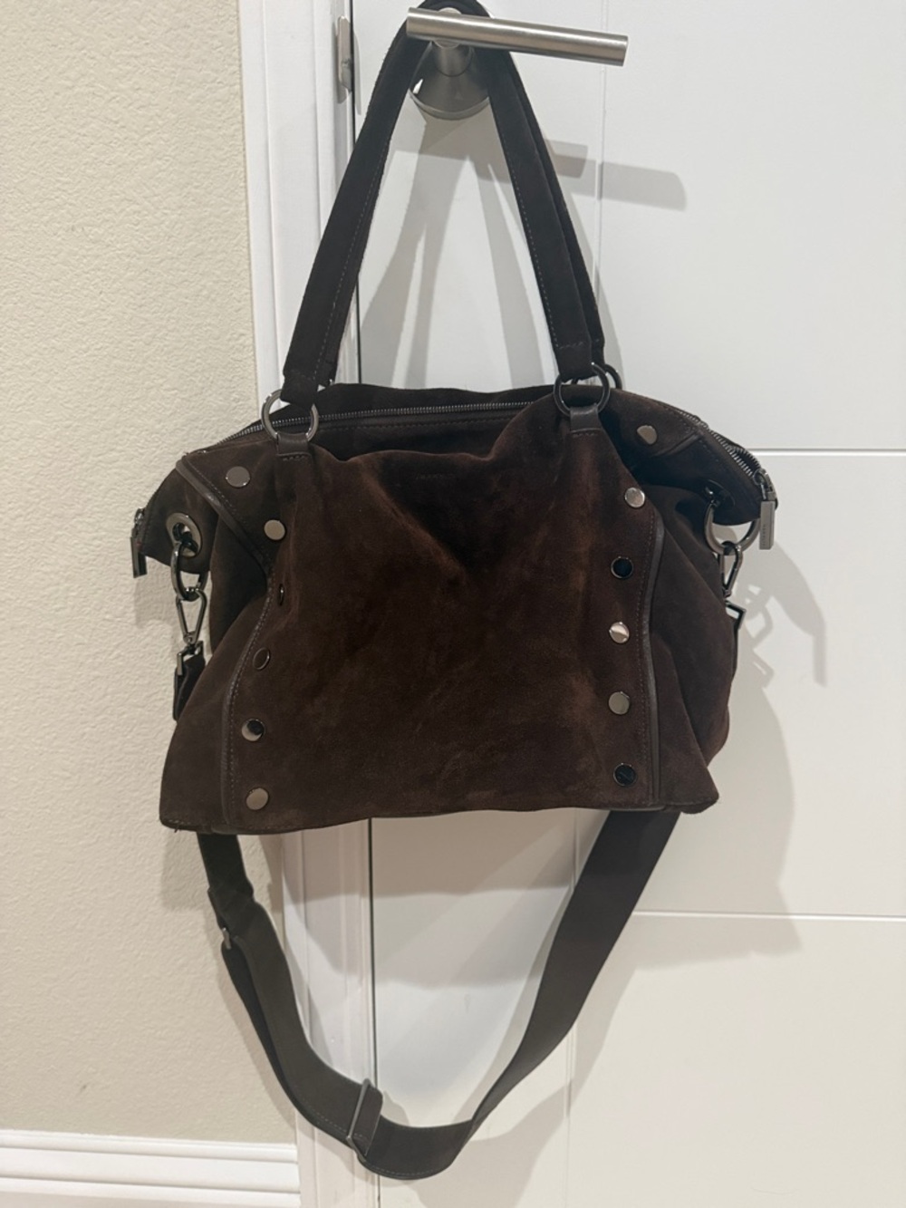 Hammitt Daniel Dark Brown Suede Stud Accent Shoulder Bag